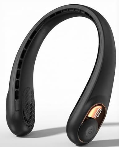 Neck Fan, Portable Bladeless Neck Fans with LED Display, 360° Airflow, 3600mAh Rechargeable Battery, Super Quiet Hands-Free Personal Wearable Fan for Indoor Outdoor, Jet-black