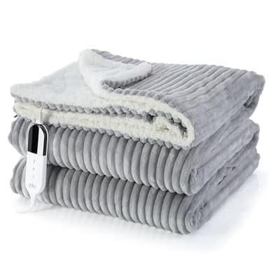 YDW Electric Heated Throw Blanket - 130x180cm Stripe Flannel Electric Overblanket for Sofa Bed Office Use, 6 Heat Levels&10 Time Settings, Machine Washable, Dark-gray, Single