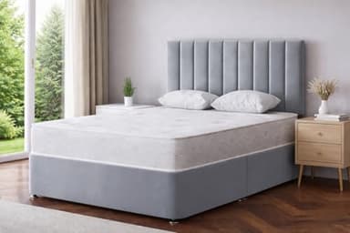 CALISMA Designer Gio Divan Bed with Headboard, Silver Crush Velvet, Spring Mattress (silver crush, 3ft single)
