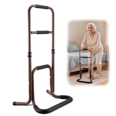 Aluminium Standing Aid for Elderly - Adjustable Height 27-31" Sit to Stand Assist Device with 8-Shaped Stable Base, 3 Padded Grips & Anti-Slip Feet, Portable Mobility Aid for Bedside, Chair, Toilet