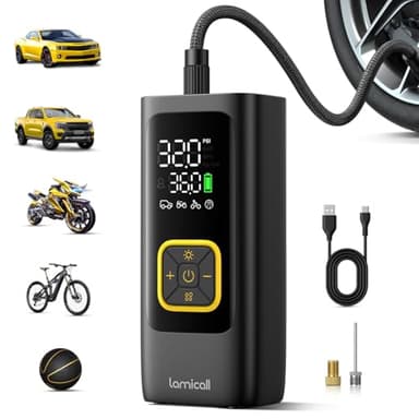 Lamicall Tyre Inflator Cordless Compressor - [6000mAh High-Capacity Battery] 150PSI Electric Air Pump with Digital Pressure Gauge & Auto Shutoff, Portable Pump with LED Light for Car Bike Motorcycle