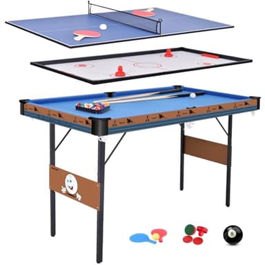 OYE 55 Inch Folding Combo Game Table，3 in 1 Multi Function Game Table Billiards Table, Air Hockey Table, Pool Table, Ping Pong Table, 140 * 82 * 74CM