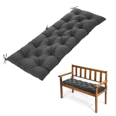 Warmiehomy Garden Bench Cushion 2/3 Seater, Waterproof Bench Seat Cushion 120cm with Non-Slip Straps, 8CM Thick Garden Bench Padded Cushion, Rectangle Dining Bench Seat Pads Outdoor Indoor(Dark Grey)