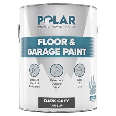Polar Dark Grey Anti-Slip Heavy Duty Floor & Garage Paint - 5 Litres - For Concrete and Stone Floors, High Performance Paint Protection, Hard Wearing Mid-Sheen Finish & Slip Resistant
