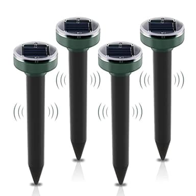ONEVER Solar Mole Repellent, 4 Pack Ultrasonic Solar Power Animals Repeller Waterproof for Outdoor Garden Lawn Yard Get Rid of Moles Voles Gophers Rats Rodents