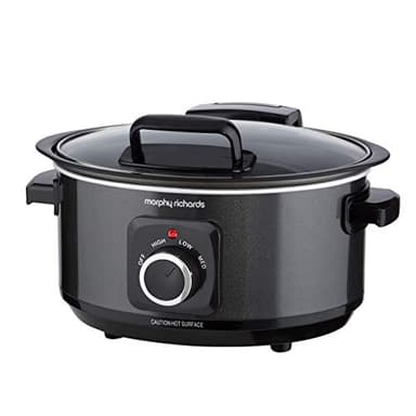 Morphy Richards 6.5L Sear and Stew Slow Cooker with Detachable Hinged lid, Shatter Resistant Aluminium Pot, 3 Heat Settings, Hob Proof, Easy Clean, 163W, Black, 461020