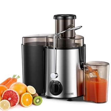 Juicer Machines, FOHERE Centrifugal Juicer Extractor Max Power 900W,Large 3” Feed Chute for Whole Fruit and Vegetables,3 Speed Control, 400w Motor,Cleaning Brush and Recipe Included (Silver)