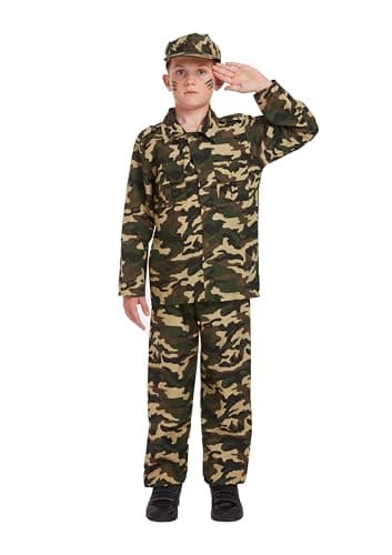HENBRANDT Children’s Army Boy Soldier Fancy Dress Costume Military Camouflage Uniform Jungle War Size Small Ages 4-6 Halloween Fancy Dress for Boys Soldier Outfit for Kids