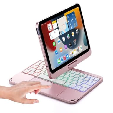 Keyboard case for iPad Mini 7 A17 Pro 2024/Mini 6 Rotating,Touchpad Keyboard with 7 Color Backlit, for iPad Mini 6th/7th Generation 8.3-inch Keyboard Case with trackpad, Rose Gold