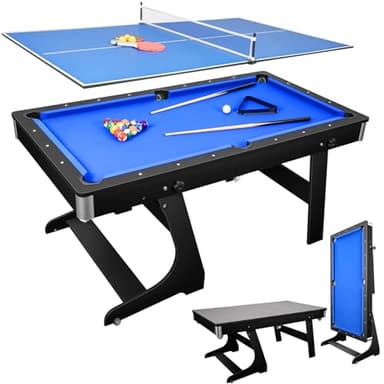 3 In 1 Folding Pool Table, 6FT Billiard Tables, Pool Dining Table, Table Tennis Top with Accessories, Space Saving Design with Easy Fold Up Legs.