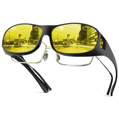 kunchu Night Driving Glasses - Anti-Glare Yellow Polarized Sunglasses - Wrap Around Design for Prescription Glasses - UV400 Protection for Men & Women YELLOW LENS