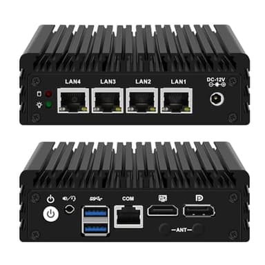 Glovary Firewall Mini PC J3710 Quad Core, 4 x i225V 2.5GbE LAN Fanless OPNsense Appliance, 8GB RAM 128GB SSD, F3 Micro Router Computer Hardware, AES-NI, HD+DP Dual Display, Console, 2USB3.0, SPK/MIC