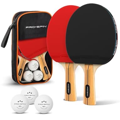 PRO-SPIN Table Tennis Bats - High-Performance Set with Premium Table Tennis Rackets, 3-Star Ping Pong Balls, Compact Storage Case | Professional Quality Ping Pong Paddle Set (Red, 2-Player Set)