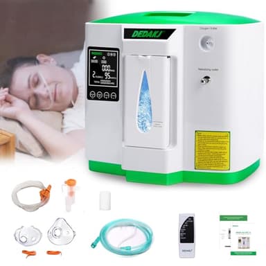DEDAKJ Oxygen Machine 2-9L / min, 30%-90%, with Remote Control, Atomise, Accumulated Time Adjustment for Home and Travel（2AW）