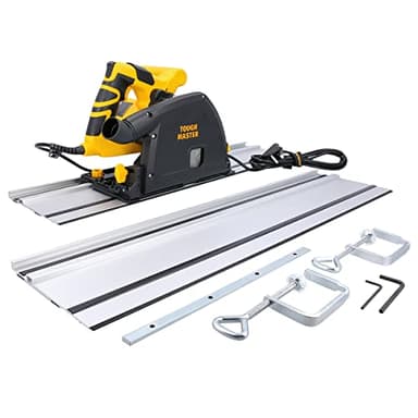 TOUGH MASTER Plunge Saw Track with 2 x 700mm Guide Rails Clamps & Connector Cutting Disc 1400W Powerful Cutter Bench Saw Circular Saw 57mm - 90° and 47mm - 45°