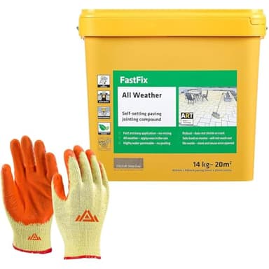 Fast Fix All Weather-Ready to Use, Self-Setting Paving Jointing Compound for Any Weather, Suitable for Stones Setts, Paving Block and Footpaths 14kg - 20 sq.m with Free Gloves (Deep Grey)