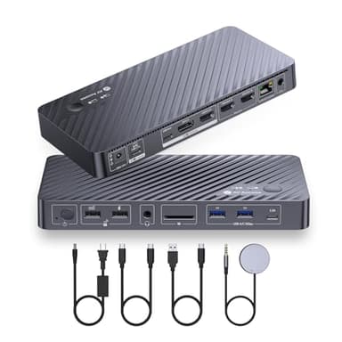 AV Access Docking Station Dual Monitor for Laptop & Desktop, KVM Switch 2 Monitors 2 Computers with Ethernet, EDID, 4K@60Hz Dual Display, 4xUSB, 1xUSB-C, Power Supply for Laptop, Audio, SD