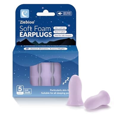 𝐓𝐎𝐏 𝟐𝟎𝟐𝟒 Ziebioo Super Soft Foam Ear Plugs for Sleep, Ergonomic Design, 36dB SNR Noise Cancelling Hypoallergenic Earplugs for Snoring Blocking, Flying, Studying, Work