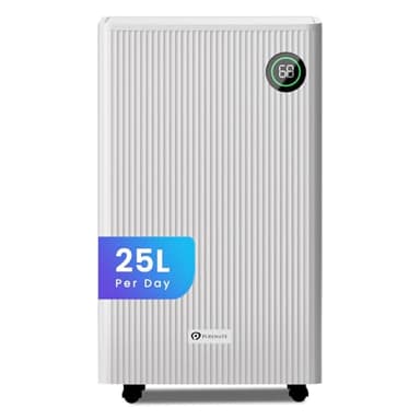 PureMate 25L/Day Portable & Compact Dehumidifier with 5.5 Litre Tank Capacity, Digital Display, Continuous Drainage, Laundry Drying and 24Hr Timer Function