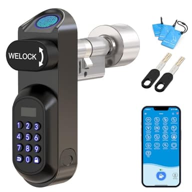 WELOCK U81 Fingerprint Door Lock,6-in-1 Weatherproof Biometrics Smart Lock,Security Keyless Entry with Touch,Password,RFID Card and Keys,Smartphone Access for 50-95mm UK Front Doors