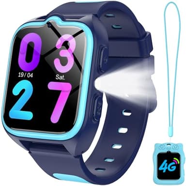 Kids Smart Watch，4G Smartwatch with GPS，800mAh Battery, Video Calls, SOS，LED Flashlight，Classroom Mode,Games,Camera, IP68 Waterproof，Kids Watch for Boys Girls Toys Birthday Gifts for 4-12 Years Old