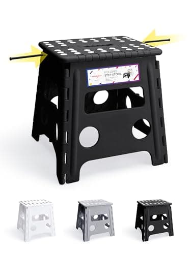 HOUSE DAY Folding Step Stool 13 inch(33cm) Height Medium Heavy Duty Foldable Stool for Adults, Large Foldable Step Non-Slip Folding Stools Portable Plastic Collapsible Step for Kids - Black