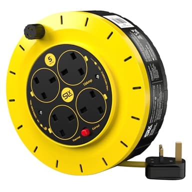 SLx Extension Lead 5m 4 Socket Extension Reel Heavy Duty Extension Cable Thermal Cut Out Extension Lead for Garden Lawn Mower Office 13A Fused UK Plug