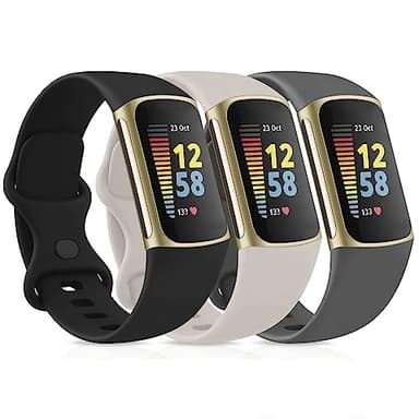 AK Pack 3 Straps Compatible with Fitbit Charge 5 Strap for Women Men, Soft Adjustable Sport Replacement Wristband Only for Fitbit Charge 5 Straps (S: for 5.7"-7.3" Wrists, Starlight/Black/Gray)