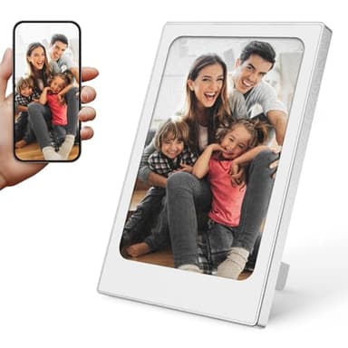 ZONSUSE E-Ink Mini Digital Picture Frame, 4.0" Portable Photo Frame with Aluminum Alloy Case, IPS 4 Color Ink Screen, Easy Photo Upload Via FindXeink App, Best Photo Gifts for Parents (White)