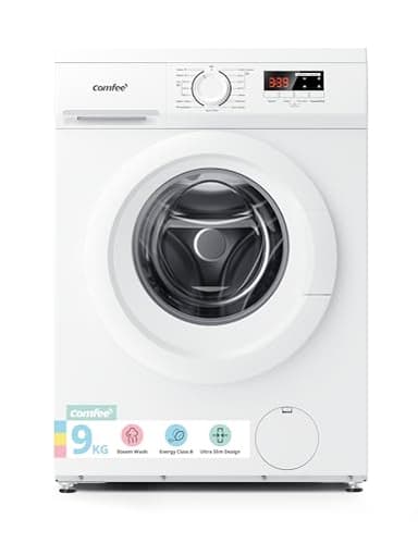 COMFEE' Freestanding Washing Machine,9KG Load,1400RPM,Steam Wash,Quick Wash,BLDC Durable Inverter Motor,White-CFE12EW90/W