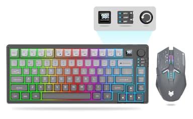 75 ％ Wireless Gaming Keyboard and Mouse Combo, Mechanical Keyboard + 3D 1600DPI Mice, 2000mAh Battery, RGB Backlit Keyboards with 80 Keys Computer PC Gaming Keyboards for PC/Laptop (Grey)