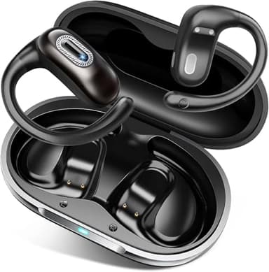 Qecnato Open Ear Headphones, Wireless Earbuds Bluetooth 5.4 with Ear Hooks, HiFi Sound Noise Canceling, Touch Control, IP7 Waterproof Sport Earphones For Running, Fitness, Black
