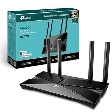 TP-Link Archer AX53 AX3000Mbps Dual-Band WiFi 6 Router, Fast Full Gigabit Ports, Ultra-Low Latency, EasyMesh Compatible, WPA3, Optimal for Gaming, Works with Alexa, VPN Server Supported