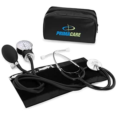 Primacare DS-9197-BK Professional Classic Series Manual Adult Size Blood Pressure Kit, Emergency Bp kit with Stethoscope and Portable Leatherette Case, Nylon Cuff, Black