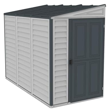 Duramax SideMate PLUS 4 x 8 (2.95 m2) Plastic Garden Shed with Metal Foundation Kit, Reversible Door, Strong Metal Roof Structure, Maintenance-Free Vinyl Shed - Dark Grey