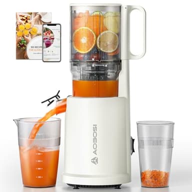 AOBOSI Juicer Machines, 135mm Feed Chute Cold Press Juicer for Whole Fruits and Vegetables - 1.5L Capacity 200W Slow Juicer with Upgraded Auger, Safety lock and Triple Filter, White