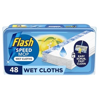 Flash Speedmop Wet Floor Cleaning Wipes, 48 Cloths (24x2), Antibac Lemon Multi-Surface, Trap & Lock Daily Dirt, Grease & Grime Without Getting Down On Your Knees