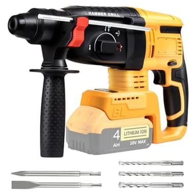 LIROPAU Cordless Drill Compatible with DeWalt 20V Max Battery, SDS Plus Brushless Rotary Hammer Drills with 5PCS Drill Bits for Concrete, Masonry, Wood（Excluding Batteries and Charger