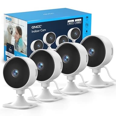 GNCC GC3 4-Pack CCTV Cameras for House Security, 1080P Indoor Camera with Pet/Baby Monitoring, Fixed Lens, 2 Way Audio, Cloud Subscription Required, SD Storage, 2.4GHz WiFi Only, APP Alert, Plug-in