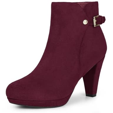 Perphy Round Toe Side Zip Platform Chunky Heel Ankle Boots for Women Burgundy 6 UK/Label Size 8 US