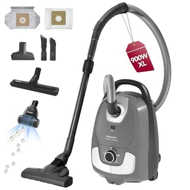 Akitas C11 Turbo 900W Bagged Vacuum Cleaner –Extra Turbo Pet Hair Brush, 7m Power Cord & 10m Working Radius, 70dB Quiet Operation, Adjustable Suction, Large Capacity, for Hard Floors & Carpets