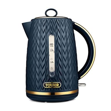 Tower T10052MNB Empire 1.7 Litre Kettle with Rapid Boil, Removable Filter, 3000W, Midnight Blue with Brass Accents