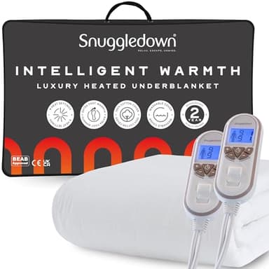 Snuggledown Intelligent Warmth Electric Blanket Double - Luxury Heated Blanket with Dual Controls, Foot Warmth & 9-Heat Settings | 100% Cotton Casing, Auto Shut-Off, Washable (135 x 190cm)