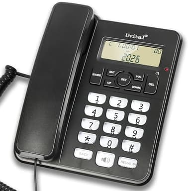 Desktop Corded Telephone for Home, Landline Telephone with White Big Buttons, Ringer Volume and Speakerphone Volume Adjustable, Caller Identification, LCD Contrast Adjustable Backlight Display(Black)