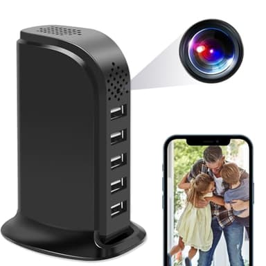 4U WiFi USB Charger Hidden Camera 5-Port USB Hub 1080P Spy Camera Wireless Security Nanny Cam Mini Video Recorder with Motion Detection, Support iOS/Android