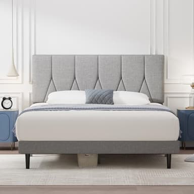 Yocreat Small Double Bed Frame, Light Grey, Upholstered Wooden Slat Bed Frame with Headboard, Easy Assembly, Underbed Storage, No Box Spring Needed 120×190