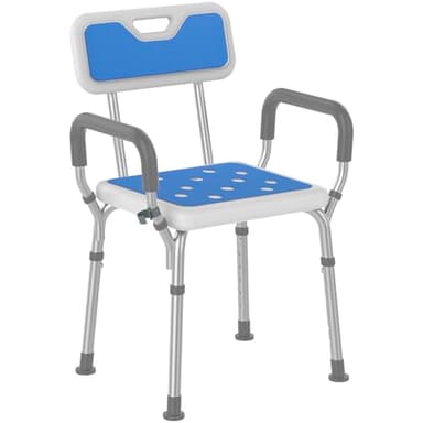 ZENO Shower Chair | Bath Chair for Elderly and Disabled | EVA Padded Shower Stool with Back and Arms, 6 Height Adjustable, 4 Suction Foot Pads | Easy To Assemble | Blue