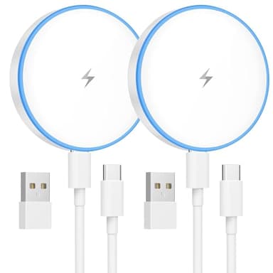 Magnetic Wireless Charger 2Pack 15W Mag-Safe Charger Fast Charging Pad with 4FT USB C Cable for iPhone 17/16/15/14/13/12 Series & AirPods LED Wireless Chargers iPhone Magnetic Chargers with Dual Ports