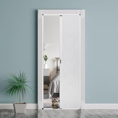 ROOMNEST No-Drilling Interior Accordion Door, Retractable Folding Door with Aluminum Frame and Cellular Fabric, Waterproof and Heat Insulation, for Bedroom, Bathroom, Kitchen, Office(White