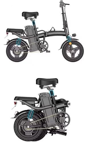 Foldable Electric Bike,14" Portable Folding E-Bike, City Bike, 48V 10AH Battery, 250W Motor, 25KMH Speed, Disc Brakes, Triple Suspension, 3 Riding Modes, Rear Seat, Recycle Energy System, Black, New!